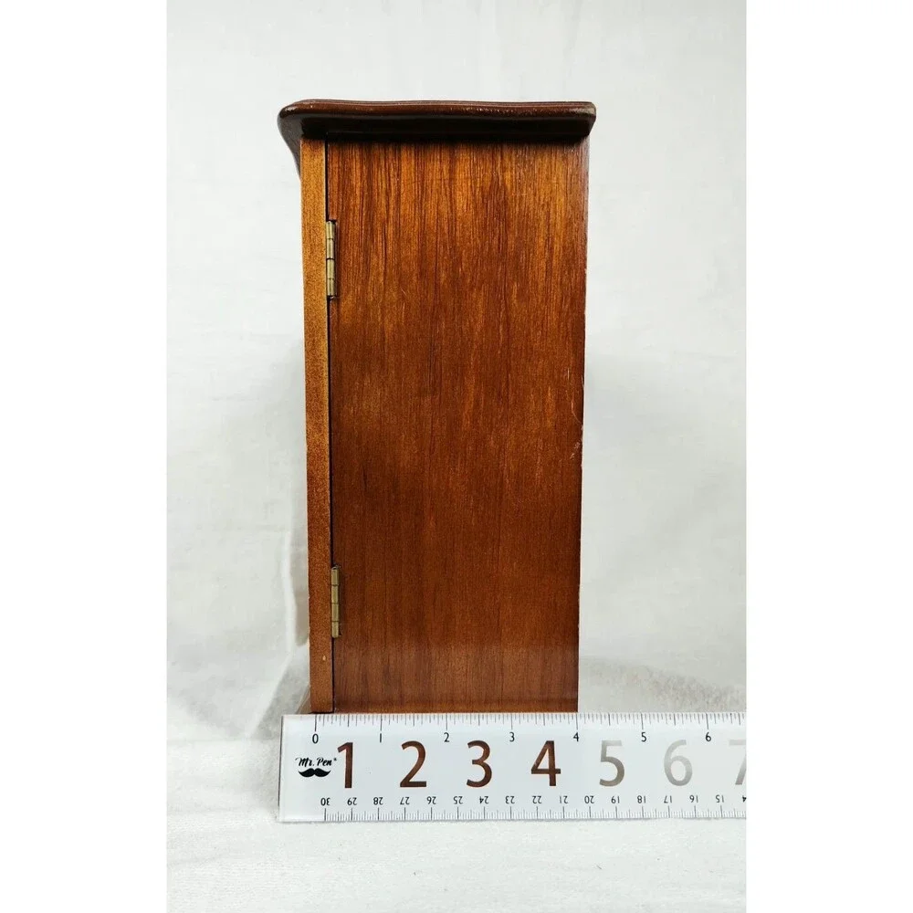 Vintage Taiwan Wooden Jewelry Box Floral Glass Door 4 Drawer Armoire 1970’s